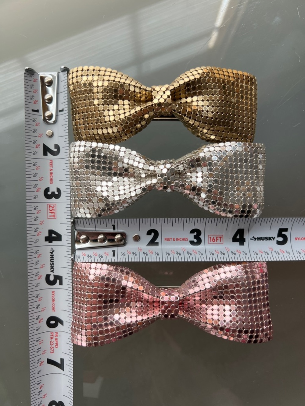 3️⃣Set 1980s Made in France Metal Mesh Chainmail Bow Barrette Gold Silver Rose - Picture 4 of 17